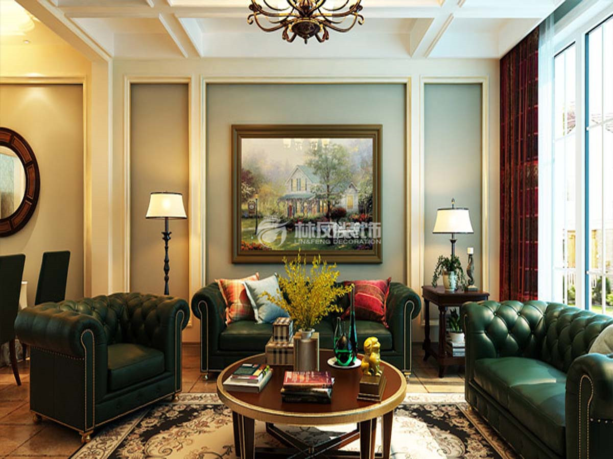 美式風(fēng)格掛畫沙發(fā)背景墻設(shè)計裝修效果圖