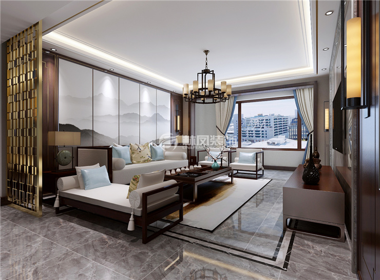 中式風(fēng)格壁畫沙發(fā)背景墻設(shè)計裝修效果圖