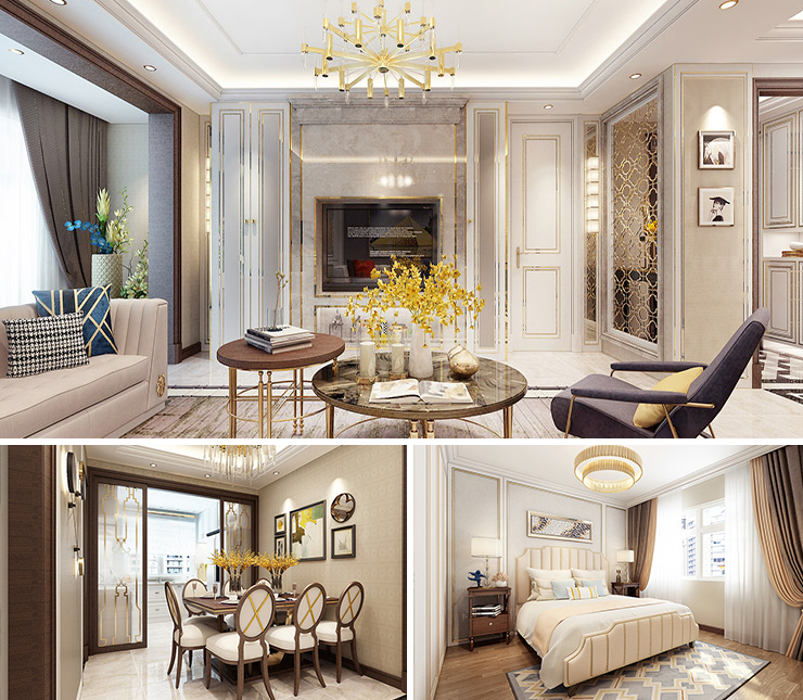 華潤(rùn)置地公元九里130平歐式風(fēng)格裝修效果圖