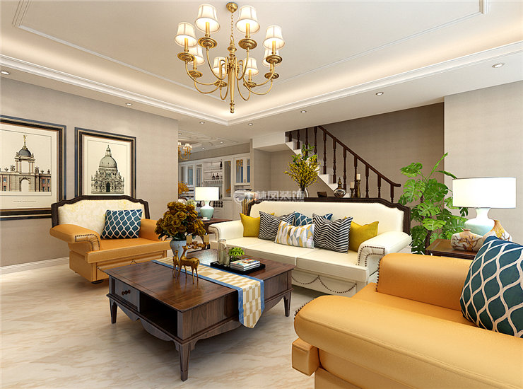 美式風格客廳沙發(fā)不靠墻設計裝修效果圖