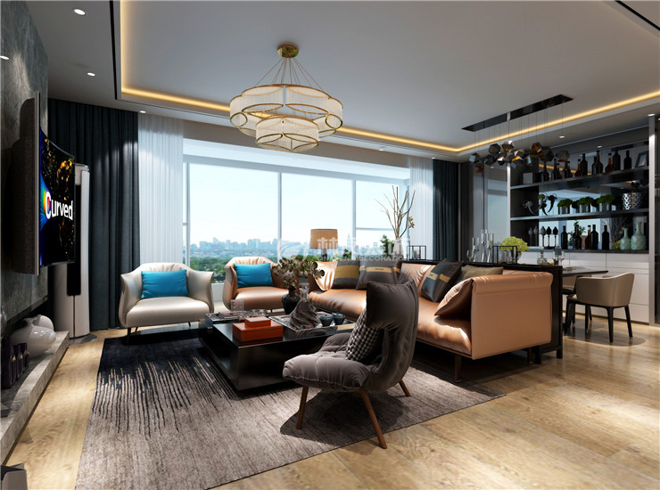 輕奢風格客廳沙發(fā)不靠墻設計裝修效果圖