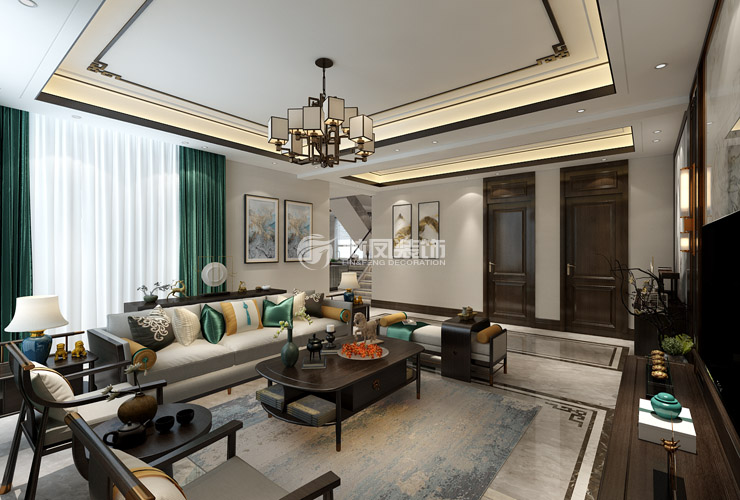 新中式風(fēng)格客廳踢腳線設(shè)計裝修效果圖